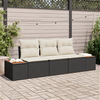 vidaXL 3-delige Tuinbankenset met kussens poly rattan acacia zwart