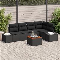 vidaXL 6-delige Tuinbankenset met kussens poly rattan en acacia zwart