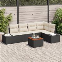 vidaXL 6-delige Tuinbankenset met kussens poly rattan en acacia zwart