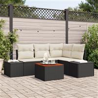 vidaXL 5-delige tuinsofa set met kussens zwart poly rattan acacia