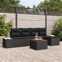 vidaXL 6-delige Tuinbankenset met kussens poly rattan en acacia zwart