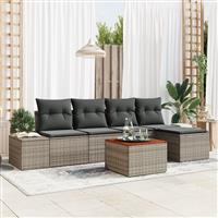 vidaXL 6-delige tuinset met kussens in grijs poly rattan en acacia