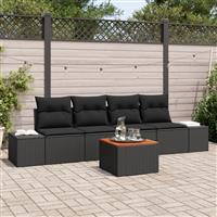 vidaXL 5-delige tuinsofa set met kussens - zwart poly rattan en acacia