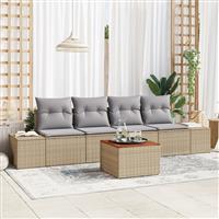vidaXL 5-delige Tuinbank Set met Kussens Beige Poly Rattan Acacia