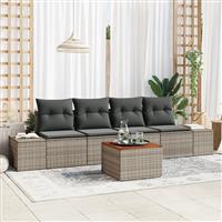vidaXL 5-delige tuinset met kussens, grijs poly rattan en acacia