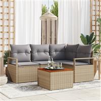 vidaXL 5-delige Tuinbankenset met kussens poly rattan acacia beige