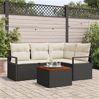 vidaXL 5-delige Tuinbankenset met kussens poly rattan acacia zwart