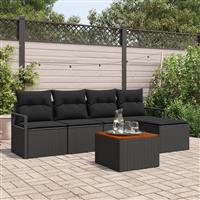 vidaXL 6-delige tuinbankset met kussens zwart poly rattan acacia