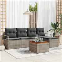 vidaXL 6-delige Tuin Sofa Set met Kussens Grijs Poly Rattan Acacia