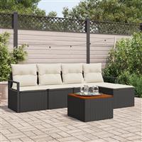 vidaXL 6-persoons tuinbank set met kussens zwart poly rattan acacia
