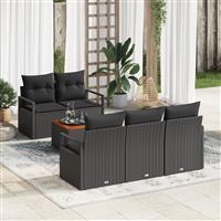 vidaXL 6-delige Tuinbankenset met kussens poly rattan acacia zwart