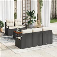 vidaXL 6-delige Tuinbankenset met kussens poly rattan acacia zwart