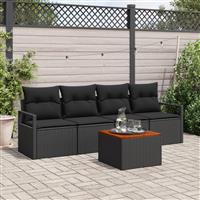 vidaXL 5-delige Tuinbankenset met kussens poly rattan acacia zwart