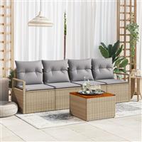 vidaXL 5-delige Tuinbankenset met kussens poly rattan acacia beige