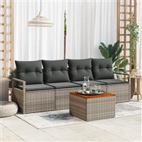 vidaXL 5-delige Tuinbankenset met kussens poly rattan acacia grijs