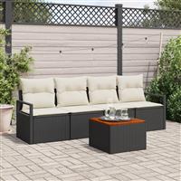 vidaXL 5-delige Tuinbankenset met kussens poly rattan acacia zwart