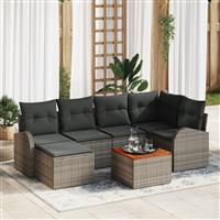 vidaXL 7-delige Tuinbankenset met kussens poly rattan acacia grijs