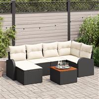 vidaXL 7-delige Tuinbankenset met kussens poly rattan acacia zwart