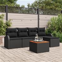 vidaXL 6-delige tuinsofa set met kussens zwart poly riet acacia