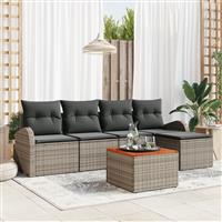 vidaXL 6-delige tuinset met kussens in grijs, poly rattan en acacia
