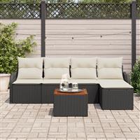 vidaXL 6-delige tuinset met kussens - Zwart Poly Rattan en Acaciahout