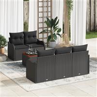 vidaXL 6-delige tuinbankset met kussens - zwart poly rattan en acacia