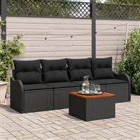 vidaXL 5-delige tuinset met kussens zwart poly riet acacia