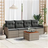 vidaXL 5-delige tuinbankset met kussens grijs poly rattan acacia