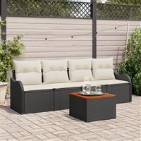 vidaXL 5-delige tuinsofa set met kussens zwart poly riet acacia