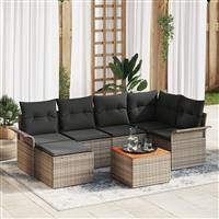 vidaXL 7-delige Tuinbankenset met kussens poly rattan acacia grijs