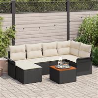 vidaXL 7-delige Tuinbankenset met kussens poly rattan acacia zwart