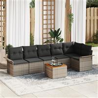 vidaXL 7-delige tuinset met kussens in grijs, poly rattan en acacia
