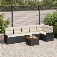 vidaXL 7-delige tuinset met kussens zwart poly riet acacia