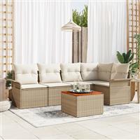 vidaXL 6-delige Tuinbankenset met kussens poly rattan acacia beige