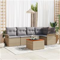 vidaXL 6-delige tuinsofa set met beige kussens van poly rattan en acacia