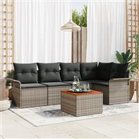 vidaXL 6-delige Tuinbankenset met kussens poly rattan acacia grijs