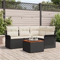 vidaXL 5-delig Tuinset met Kussens Zwart Poly Rattan en Acacia
