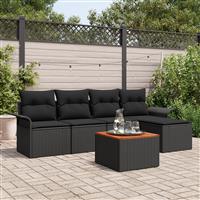 vidaXL 6-delige Tuinbankenset met kussens poly rattan acacia zwart
