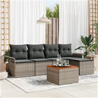 vidaXL 6-delige Tuinbankenset met kussens poly rattan acacia grijs