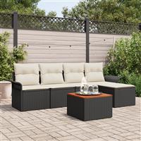 vidaXL 6-delige tuinset met kussens in zwart poly rattan en acacia