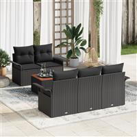 vidaXL 6-delige tuinset met kussens zwart poly rattan acacia