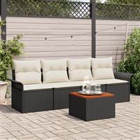 vidaXL 5-delige tuinset met kussens zwart poly rattan acacia
