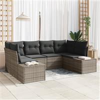 vidaXL 6-delige tuinsofa set met kussens in het grijs poly rattan