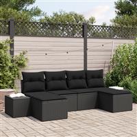 vidaXL 6-delige tuinbankset met kussens zwart poly rattan