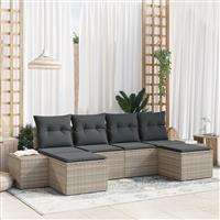 vidaXL 6-delige tuinbankset met kussens lichtgrijs poly rattan
