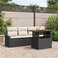 vidaXL 5-delige Tuinset met kussens poly rattan acaciahout zwart