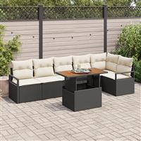 vidaXL 7-delige tuinsofa set met kussens zwart poly rattan acacia