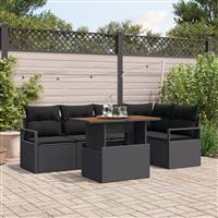 vidaXL 6-delige ligbedset met kussens zwart poly riet acacia
