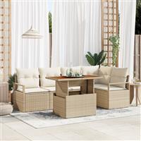 vidaXL 6-delige tuinsofa set met kussens in Beige van Poly Rattan en Acacia