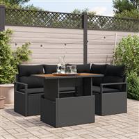 vidaXL 5-delige Tuinbankenset met kussens poly rattan acacia zwart